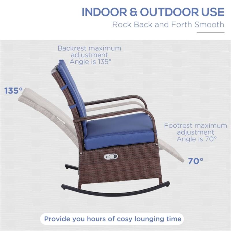 Reclining Outdoor Rocking Chair with Removable Cushion Covers and Adjustable Footrest for Comfortable Seating