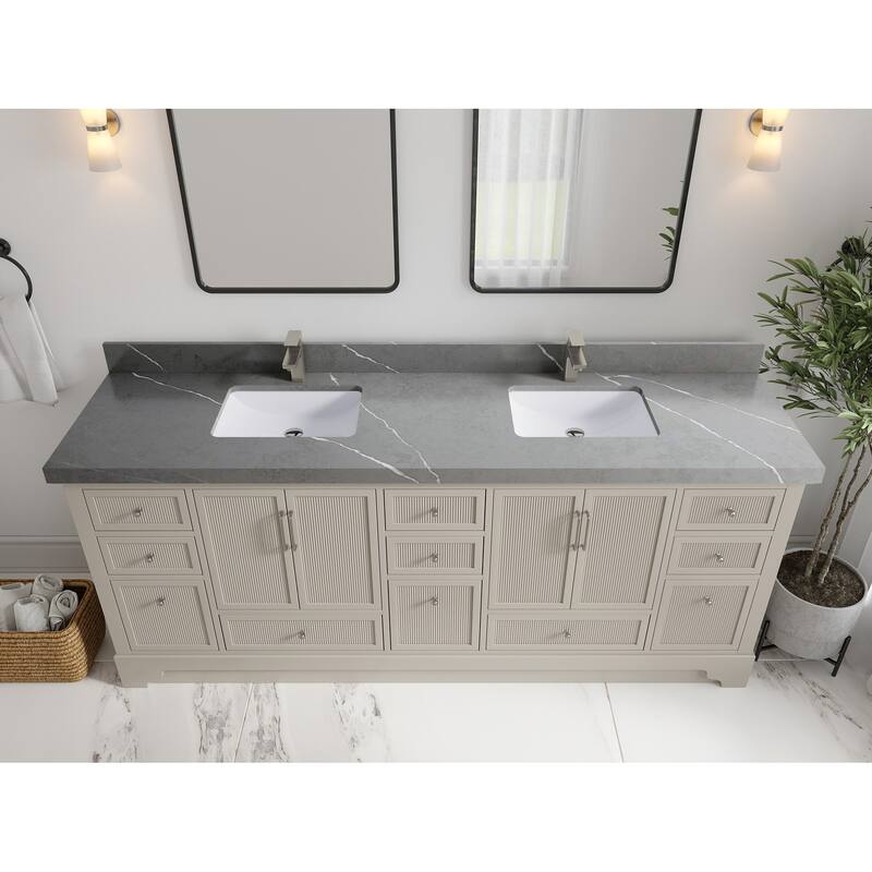 Willow Collections 84 in. W x 22 in. D Alys Double Bowl Sink Bathroom Vanity with Countertop - 2"Piatra Gray - Fine Grain