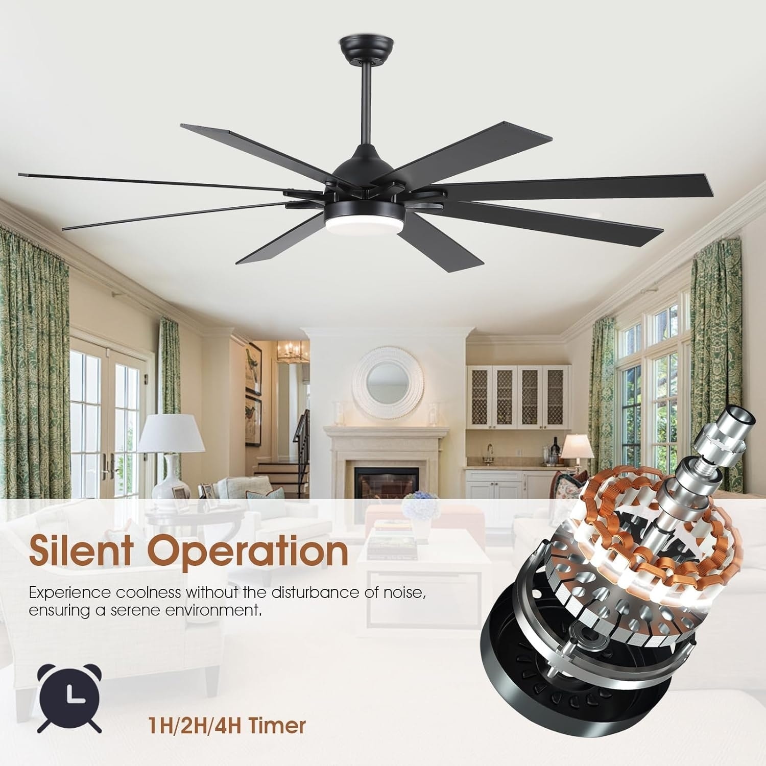 Kviflon 72 Inches 8 Blades Ceiling Fan with Light for indoor or