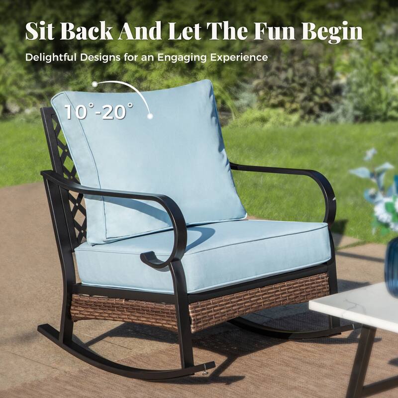 MAISON ARTS 4-Seat Patio Conversation Sets with 2 Rocking Sofa Chairs, 1 Loveseat Sofa and 1 Coffee Table