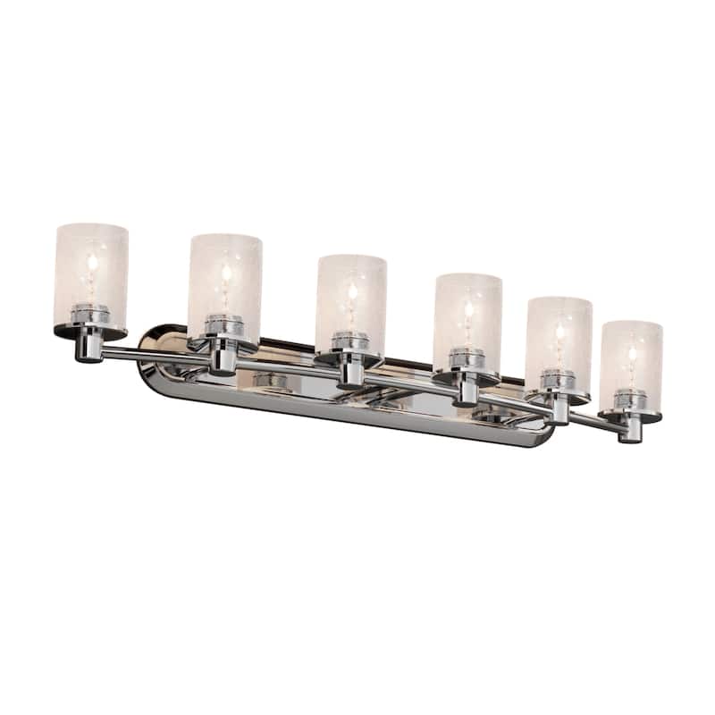 Justice Design Fusion Rondo 6-light Polished Chrome Bath Bar, Seeded Cylinder w/ Flat Rim Shade - Polished Chrome
