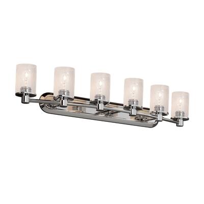 Justice Design Fusion Rondo 6-light Polished Chrome Bath Bar, Seeded Cylinder w/ Flat Rim Shade - Polished Chrome