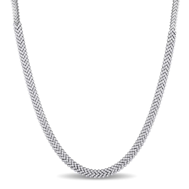 Miadora 7 1/8ct TDW Diamond Herringbone Necklace in 18k White Gold