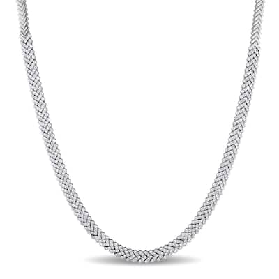 Miadora 7 1/8ct TDW Diamond Herringbone Necklace in 18k White Gold