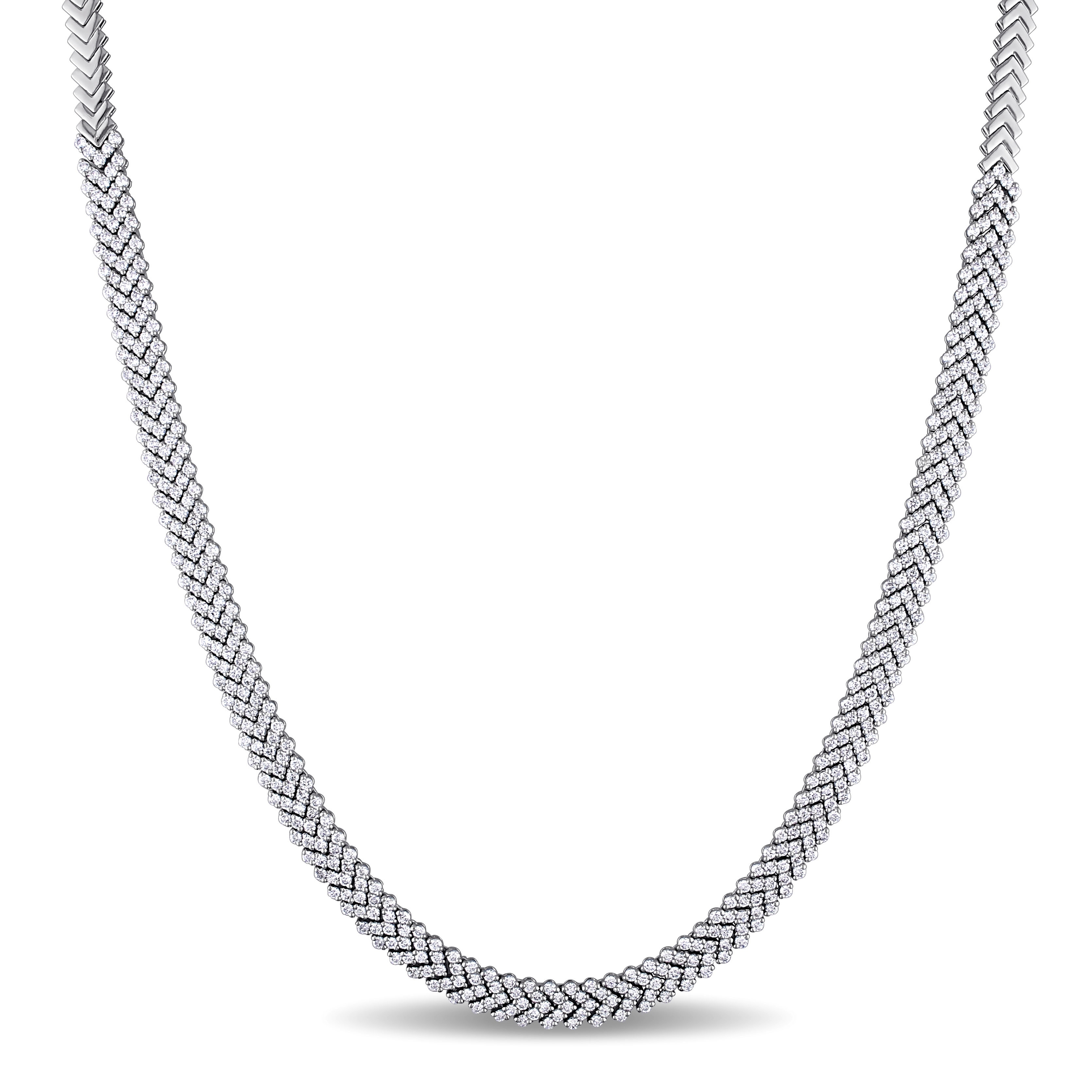 Miadora 7 1/8ct TDW Diamond Herringbone Necklace in 18k White Gold