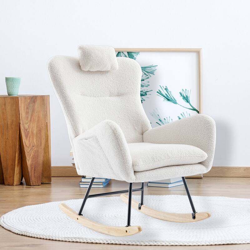 Teddy Fleece Accent Rocking Chair, Glider Rocker, Side Pockets