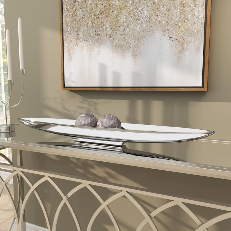 Silver Aluminum Metal Long Slim Living Room Decor Tray with Elevated Base