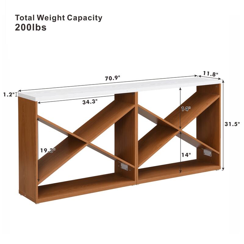 70.87" Entryway Sofa Table, X Shaped Detachable Console Table with Storage, 2 PC Free Combination Living Room Side Table