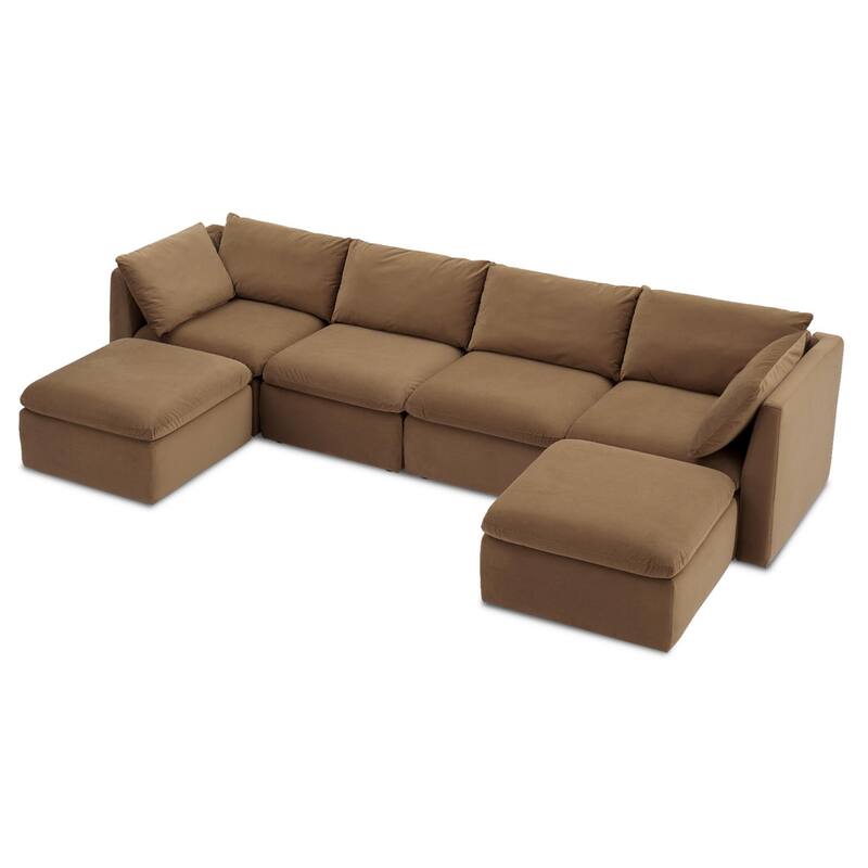 mopio Oversized Modular Sectional Sofa with Fully Removable Covers and Storage (Hazelnut Brown Velvet) - Hazelnut - Reversible