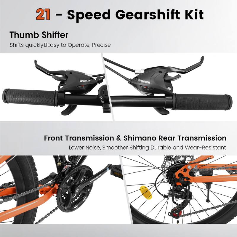 26 Inch Curved Mountain Bike with Iron Frame 21 Speed, Dual Disc Brakes, Dual Shock Absorption, All Terrain Tires for Trail