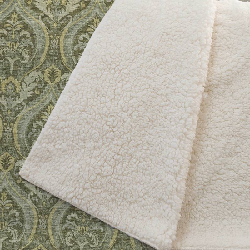 Premium Machine Washable Modern Damask Sherpa Throw Blanket