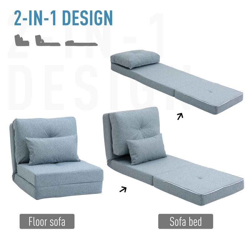 Adjustable Floor Linen Sofa Bed with Backrest Folding Couch with Pillow and Steel Frame - 23.5" W x 31.5" D x 22" H