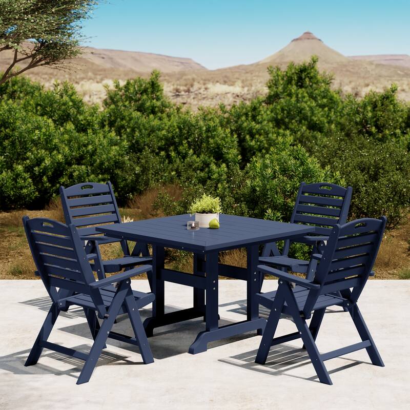 Laguna 5-Piece Square Table Folding Highback Chair Dining Set