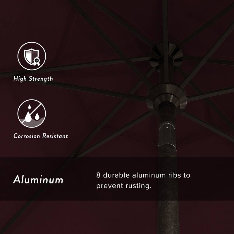 California Umbrella 9' Round Crank Lift Push Button Tilt Bronze Aluminum Patio Umbrella with Pacifica Pacific Blue Fabric