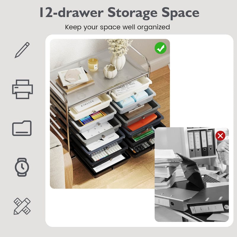 Costway 12 Drawers Rolling Cart Storage Scrapbook Paper Studio - See Details