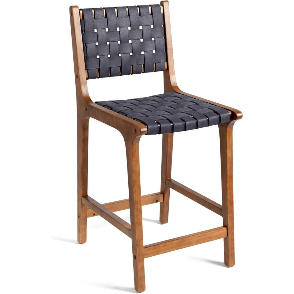 CangLong, Counter Stool Barstool 24 Inch Seat Height Faux Leather Straps,Set of 1,Dark Grey