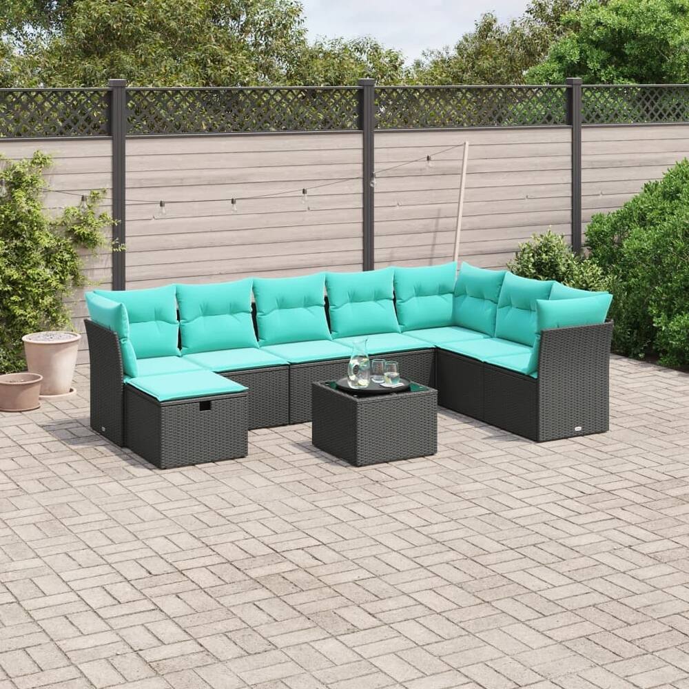 vidaXL Patio Sofa Set with Cushions Outdoor Conversation Furniture Poly Rattan - 24.4" x 24.4" x 27.2"