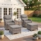 preview thumbnail 185 of 189, Pocassy Outdoor Wicker Sofa with Swivel Chair Fire Pit Table Furniture Set. Yellow Wicker & Beige Cushion - 5 Pieces Swivel Chair Table with Ottoman Set