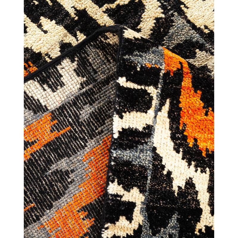 Overton Hand Knotted Wool Vintage Inspired Modern Contemporary Modern Black Area Rug - 6' 2" x 9' 5"