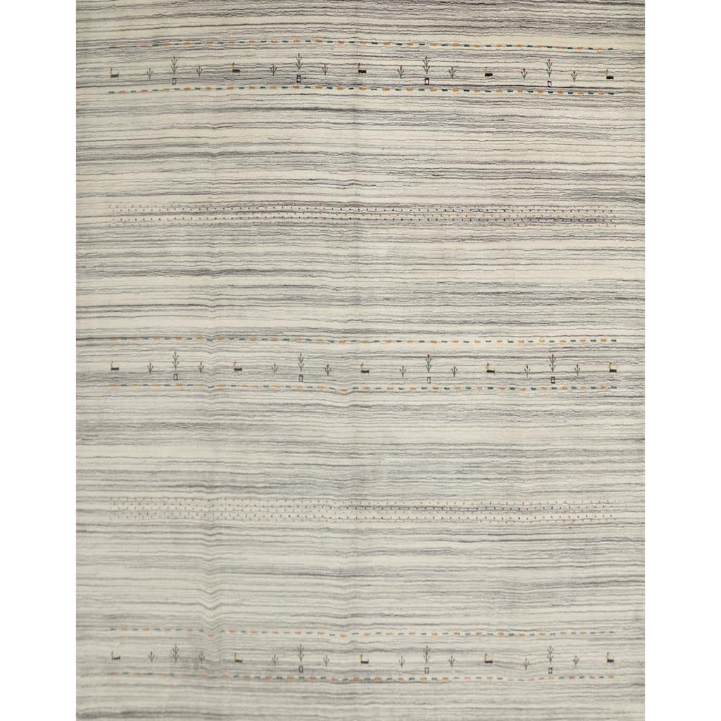 Hand Knotted Oriental 100% Wool Carpet Tribal Animal Pictorial Beige & Ivories Gabbeh Area Rug - 9' 10'' X 10' 0''