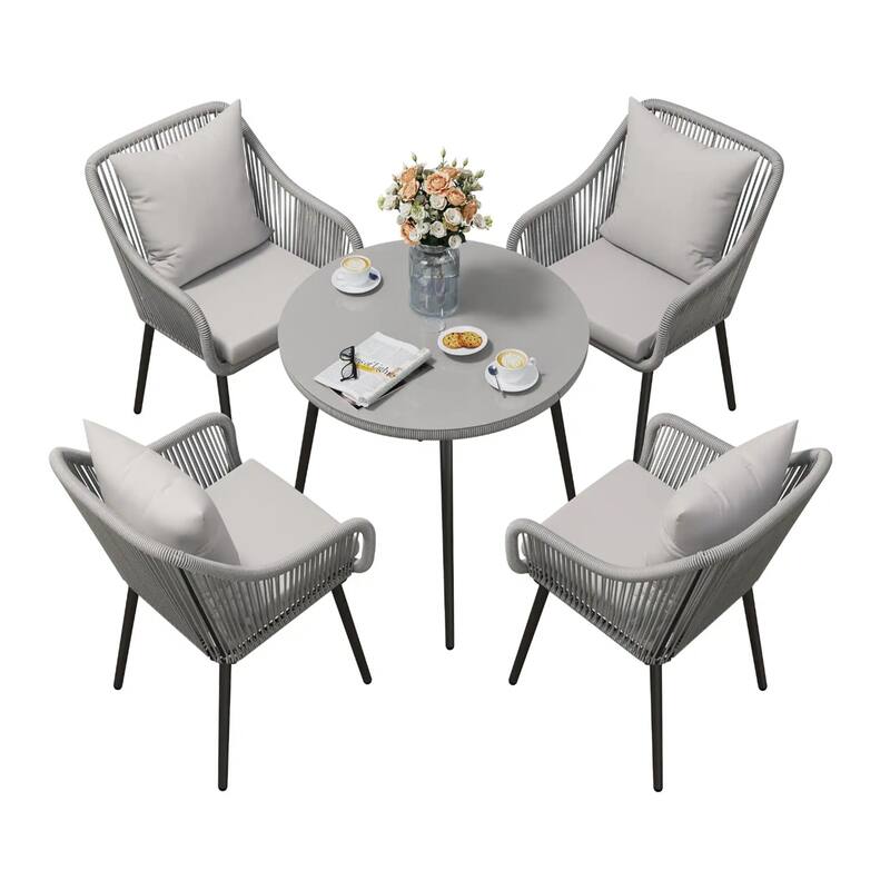 5-Piece Twisted Rattan Patio Dining Table Set with Umbrella Hole