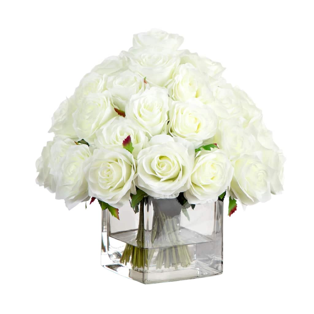 13-in Artificial Rose Arrangement in Glass Vase