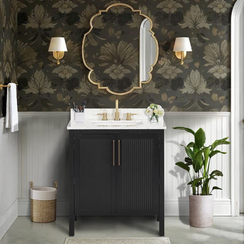 Luka Bathroom Vanity in Black Oak with Alluring Quartz Top