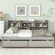 preview thumbnail 1 of 8, Full Size Wooden Daybed with Side Bookcase, Drawers Grey