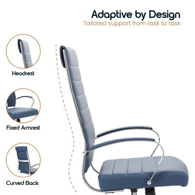 Benmar Leather Executive Office Chair with Chrome Frame, Adjustable Height, Tilt Lock, 360° Swivel, and Smooth Rolling Casters