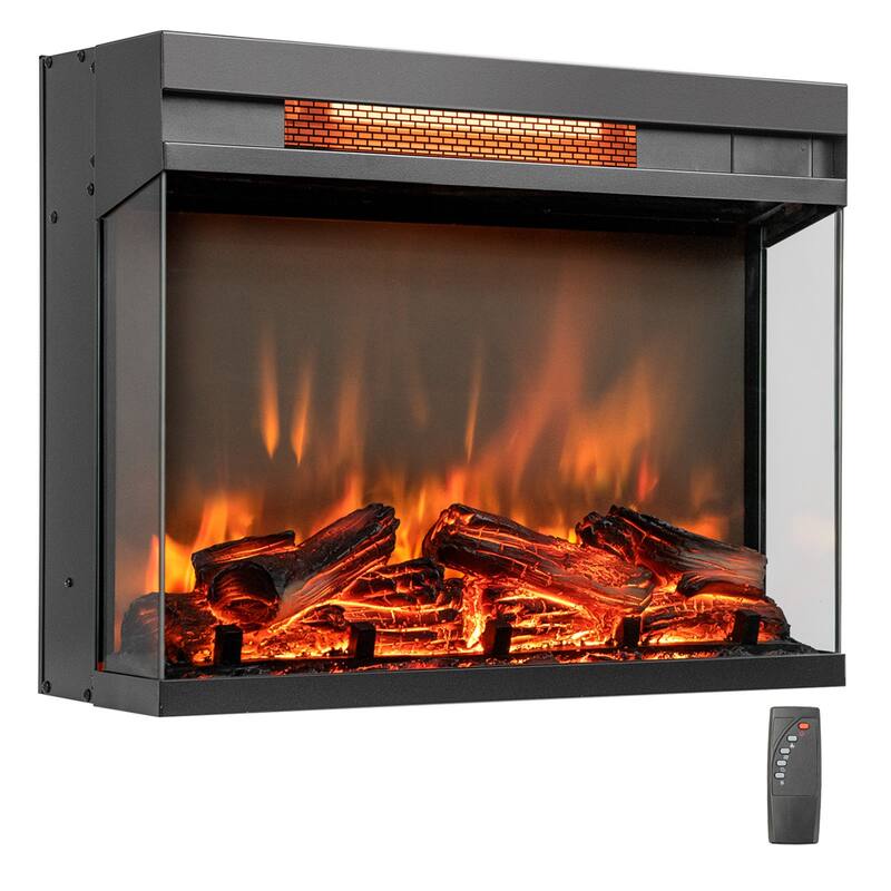 Costway 23'' 3-Sided Electric Fireplace Insert Heater 1500W with - See Details - Black - See Details
