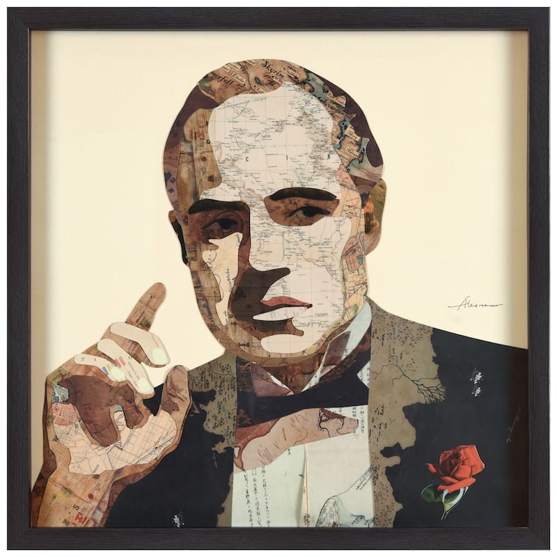 Empire Art "Godfather" Alex Zeng's dimensional collage, under glass & a black shadow box frame