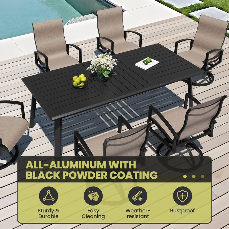 7-Piece Patio Dining Set High Back Sunbrella Swivel Chair and Aluminum Dining Table