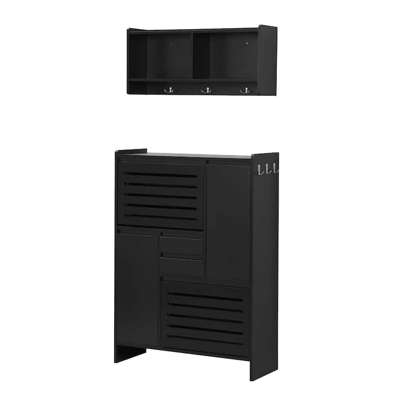 Shoe Storage Cabinet with Wall Cabinet, Breathable Flip Drawer Shoe Rack, Space-Saving Shoe Organizer Cabinet for Entryway