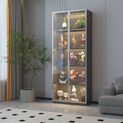 Double Door Metal Glass Display Storage Cabinet