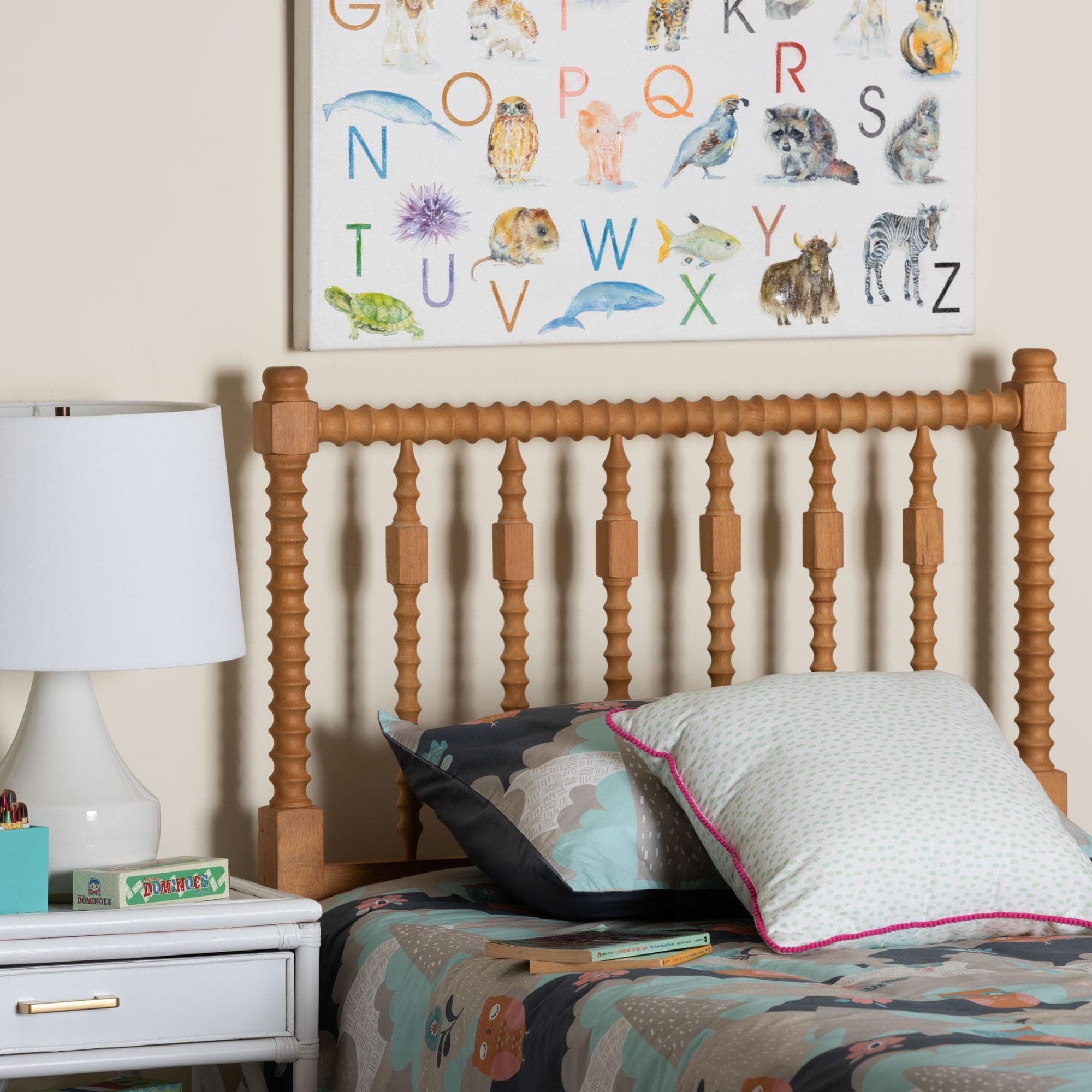 Juliette Turned Spindle Headboard - Crafted Wood Panel with Decorative Spoke Design for Cottage Farmhouse Bedroom