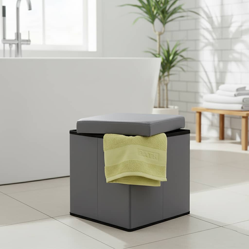 2-in-1 Foldable Faux Leather Pouffe Storage Cube and Ottoman