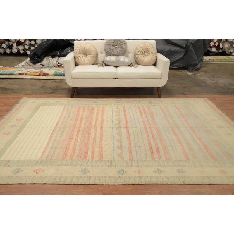 Hand Woven Oriental 100% Wool Carpet Southwestern Tribal Multi-Colored Kilim Area Rug - 9' 7'' X 7' 2''