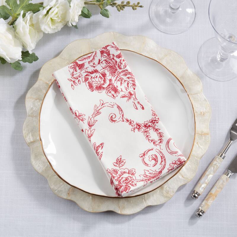 Linen Blend Decorative Napkins (Set of 4) - Botanical Pattern for Dining and Entertaining, 20"x20"