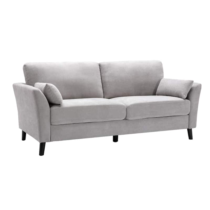 Otto 77 Inch Sofa, Throw Pillows, Padded Cushions, Light Gray Velvet Fabric - Brown