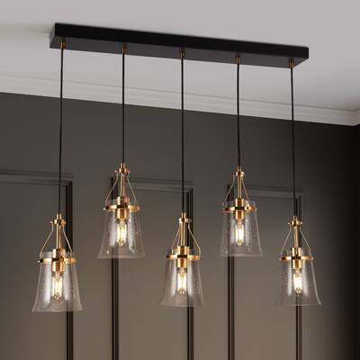 Haye Modern 5-Light Glass Chandelier Gold Island Lights for Dining Room - L 33.5"* W 5.5"* H 10.2"