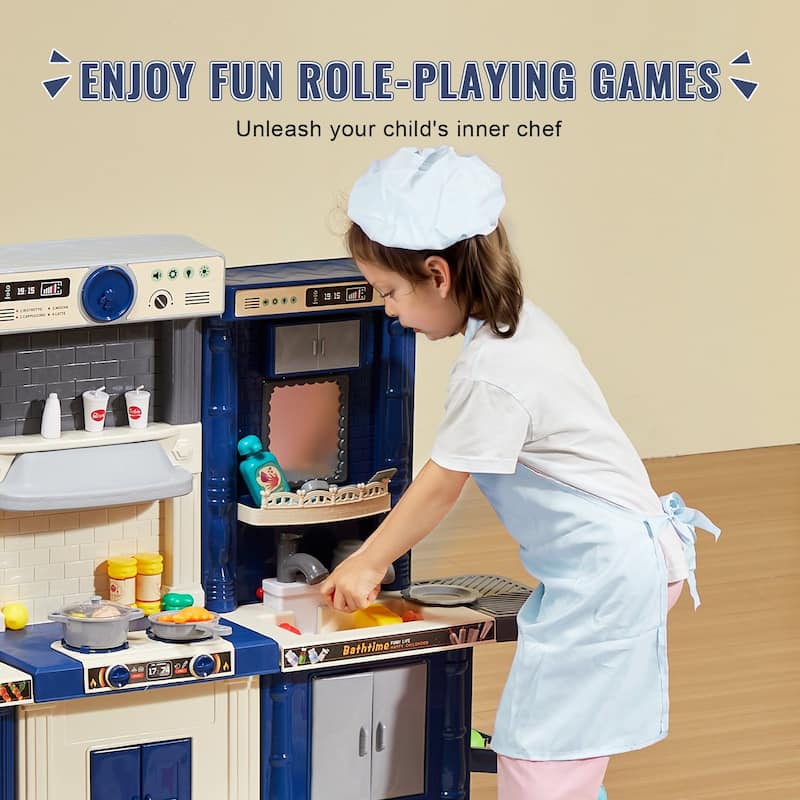 74 Piece Blue Kids Kitchen Cooking Playset Toy Ideal Gift for Any Special Occasions - 50.4 x 11.4 x 35.4 in