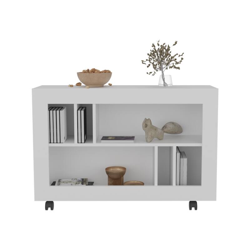 Anmytek White Rolling Storage Cart, Open Cubby Shelf Organizer, Living Room Side Table with Wheels
