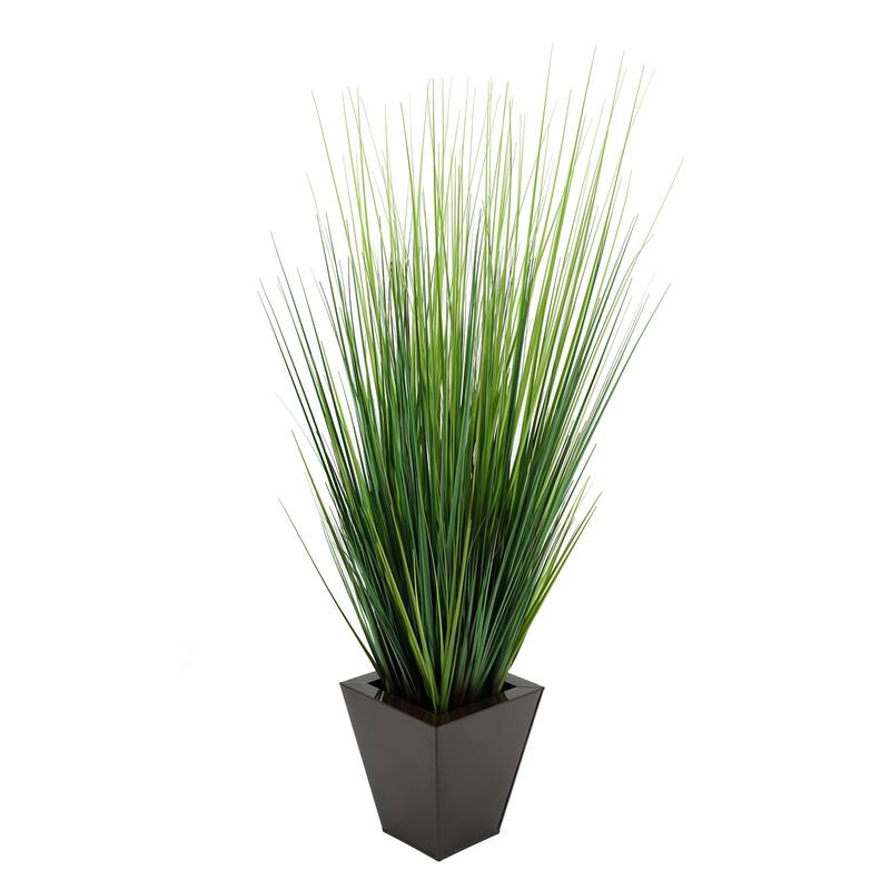 Faux PVC Grass in Square Zinc Planter
