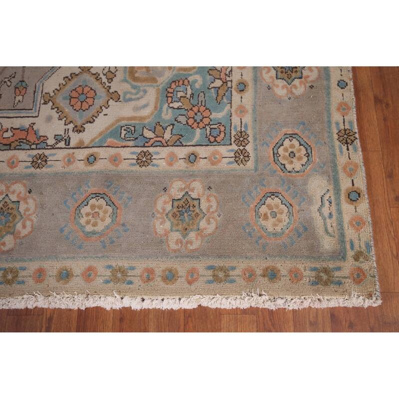 Geometric Gray Tabriz Persian Vintage Area Rug Handmade Wool Carpet - 9'11"x 13'4"