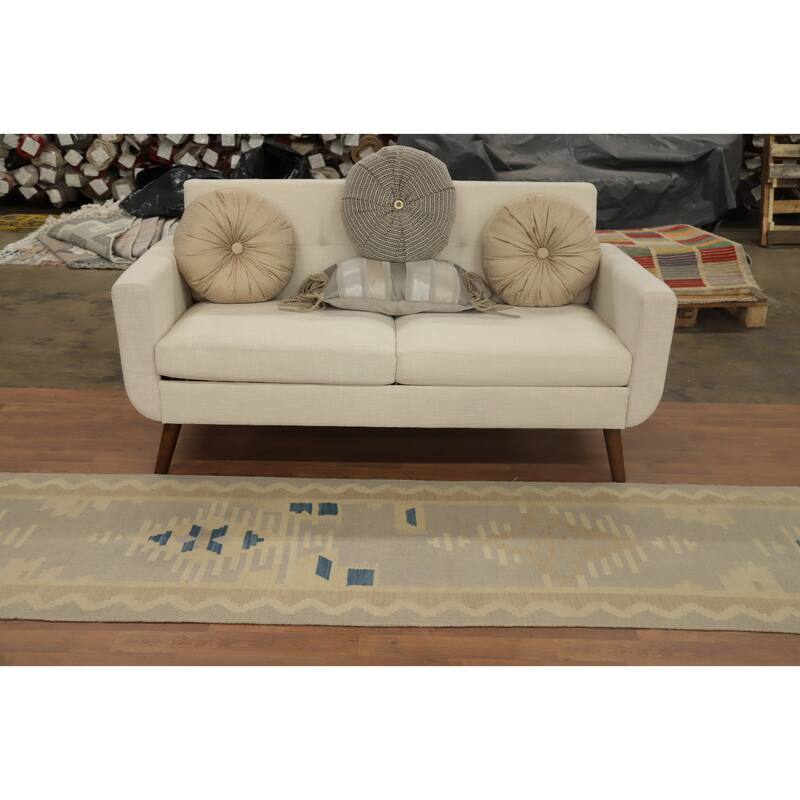 Hand Woven Oriental 100% Wool Carpet Southwestern Tribal Greys & Charcoal Kilim Runner Rug - 11' 10'' X 2' 7''
