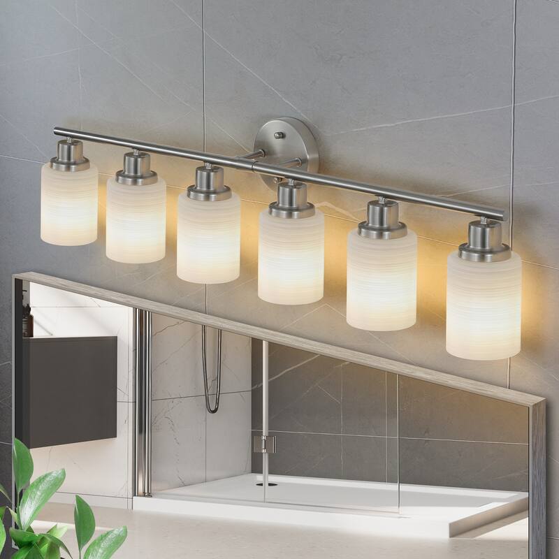 39" Modern 6-Light Vanity Wall Sconce, with Frosted Glass Shades for Bathroom or Hallway Lighting (No Bulbs)
