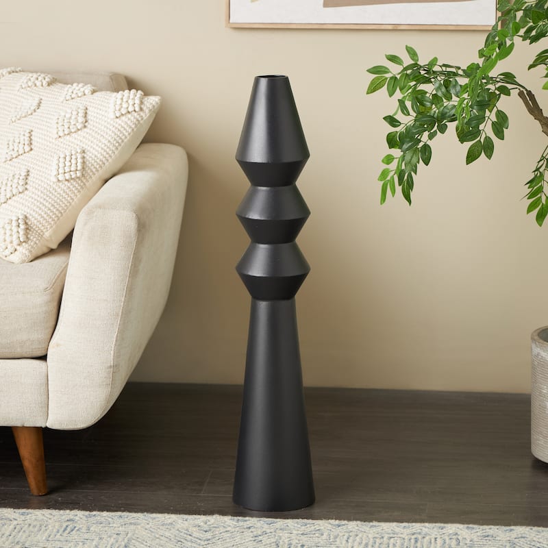Metal Art Deco Fluted Vase - Black - Roche River Decor