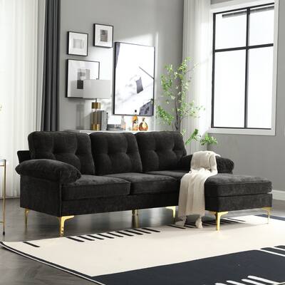 Black 85'' Fabric L-Shaped Sofa with Spring Reinforced Cushions