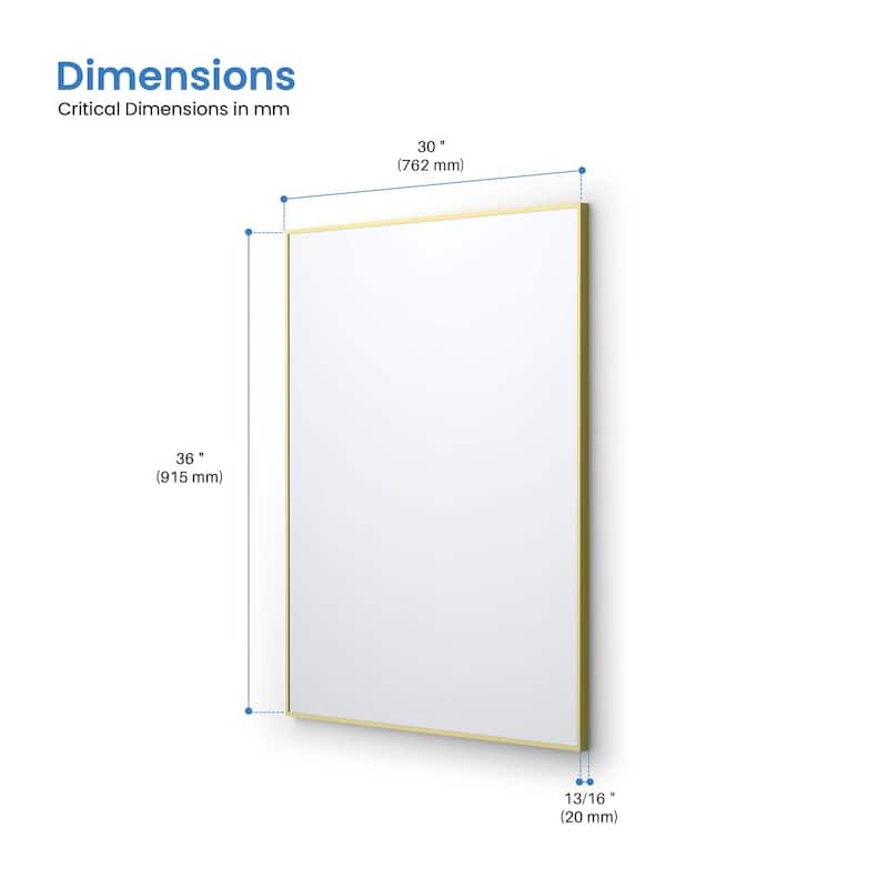 30 x 36 Inch Shatterproof Wall Mount Metal Frame Mirror