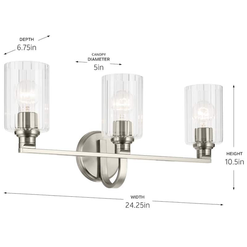 Kichler Lighting Gioe 24.25" 3-Light Vanity Light with Clear Fluted Glass in Brushed Nickel